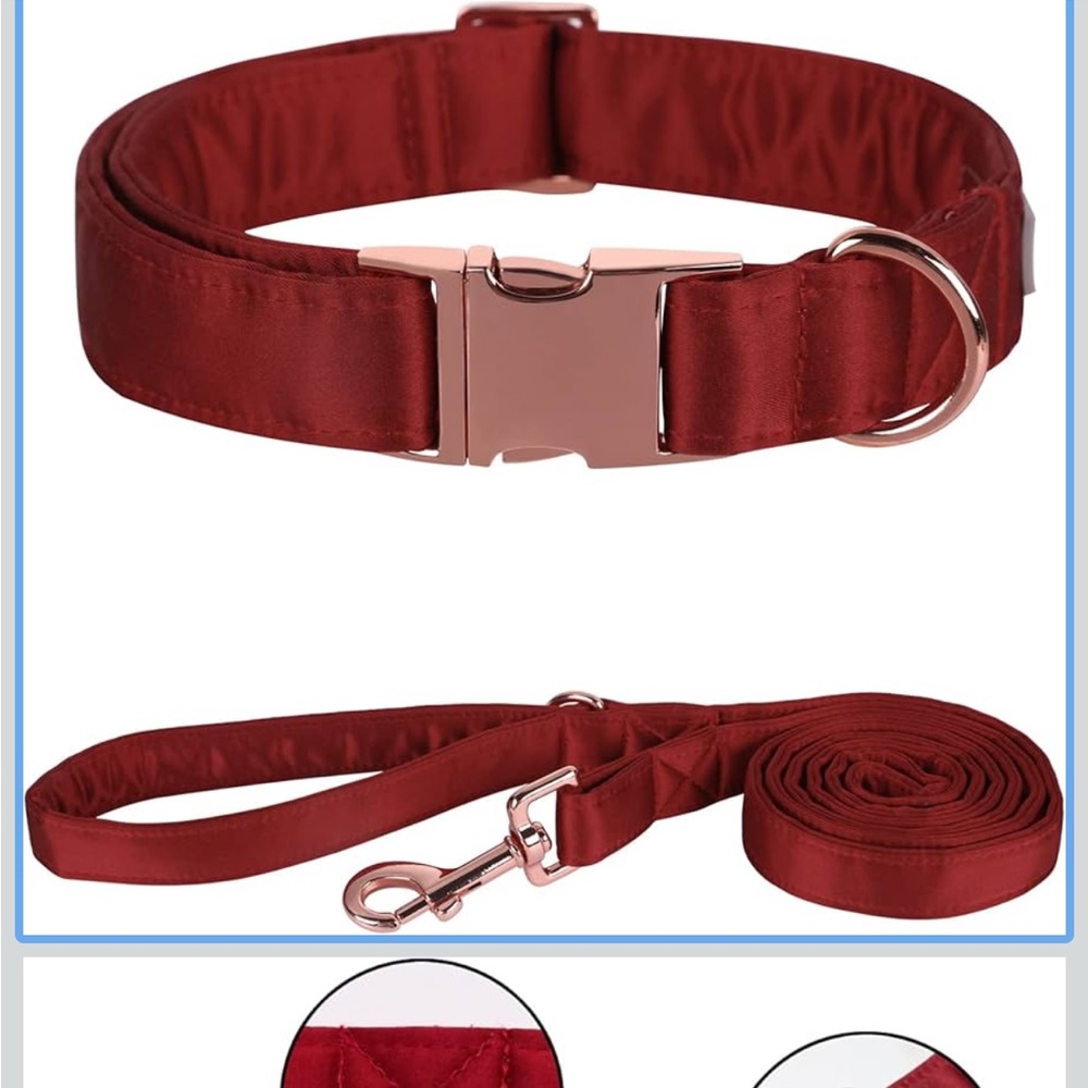 Red Satin Dog Collar and Leash Set size xl